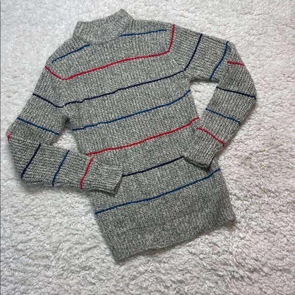 Vintage Striped Wool Knit Fisherman Mock Neck Grandpa Sweater Stripe - Picture 1 of 4